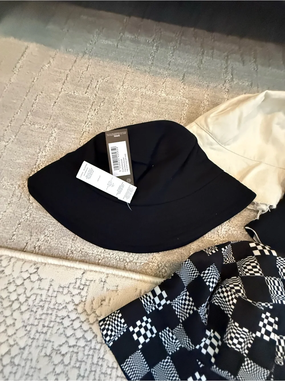 4 -Black & Cream Reversible Bucket Hat  Set- Checker Pattern